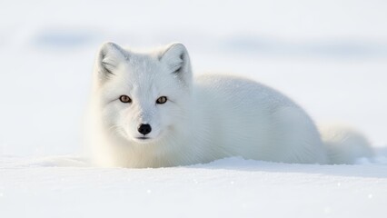 Wild Arctic Fox Camouflaged in Pristine Snow