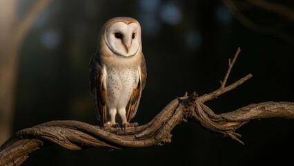 Obraz premium Mysterious Barn Owl Perched Silently at Twilight