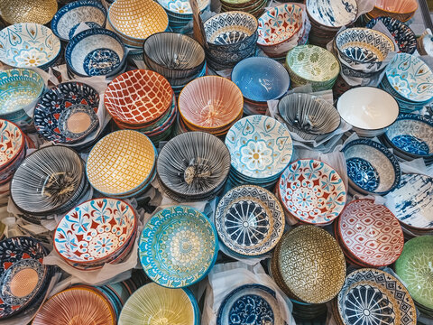 Vibrant Asian Ceramic Bowls with Traditional and Bohemian Patterns
