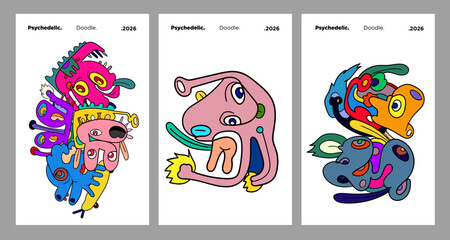 Abstract colorful doodle art design, psychedelic cartoon, pattern seamless background texture vector