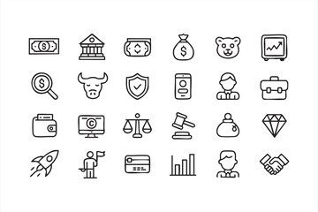 Money, Banking and Security Icons for Trading Systems, Wallet Apps and Financial Interfaces