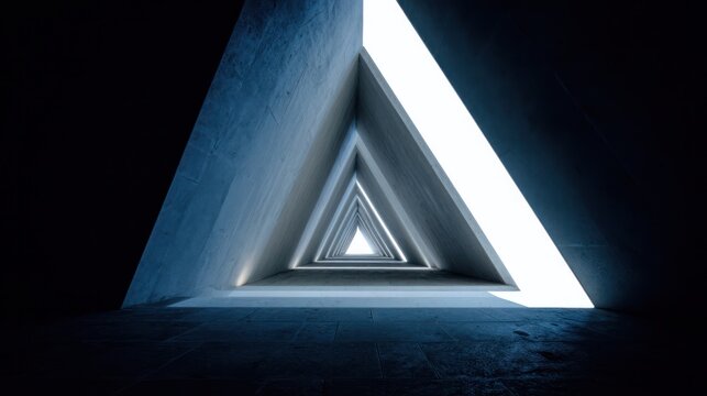 Architectural tunnel with converging lines and fading natural light, perspective receding into darkness. real-estate listings.