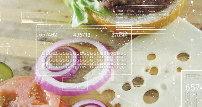 HUD appearing, tracking ingredients, updating stats while camera sliding down right for analysis