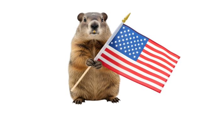 Capybara holding american flag portrait isolated on transparent background - Powered by Adobe