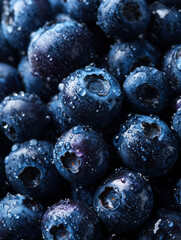 Freshly harvested blueberries with water drops, blue fruit wallpaper for phone.