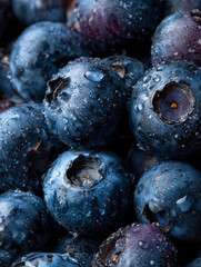 Freshly harvested blueberries with water drops, blue fruit wallpaper for phone.