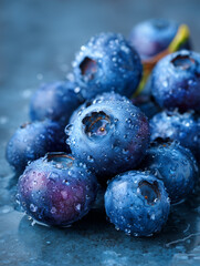 Freshly harvested blueberries with water drops, blue fruit wallpaper for phone.