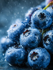 Freshly harvested blueberries with water drops, blue fruit wallpaper for phone.