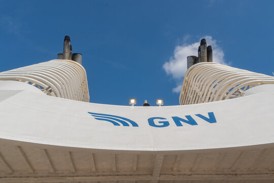 18.06.25, Genua, Italy, GNV Ferry Chimneys Close-Up