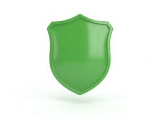 3D rendered, glossy green shield icon with beveled contours floating centered on a pure white background with a subtle drop shadow.