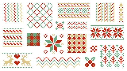 Christmas Pixel Art Ornament Pattern Tile Vector Collection