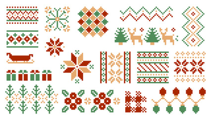 Christmas Pixel Art Holiday Symbol Pattern Tile Vector Collection © lukpedclub