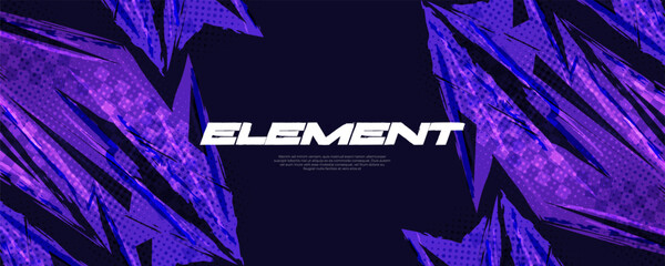 Modern Sport Banner Design with Purple Brush Strokes and Overlay Halftone Effect. Scratch and Texture Elements For Design