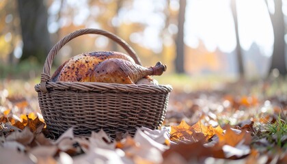 Outdoor Thanksgiving Forest Picnic,A nature-inspired outdoor Thanksgiving picnic with warm autumn ambience.