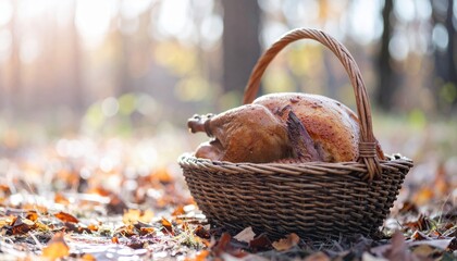 Outdoor Thanksgiving Forest Picnic,A nature-inspired outdoor Thanksgiving picnic with warm autumn ambience.