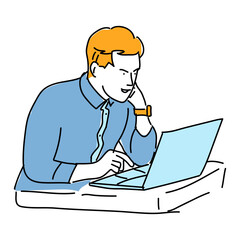 Man Working on Laptop Wearing Watch Illustration