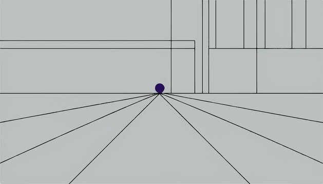 One-Point Perspective Drawing &ndash; Architectural Depth Illustration with Vanishing Point and Converging Lines