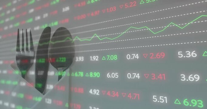 Data feed starting cutlery icon fixed while market ticks updating chart rising showing food trend
