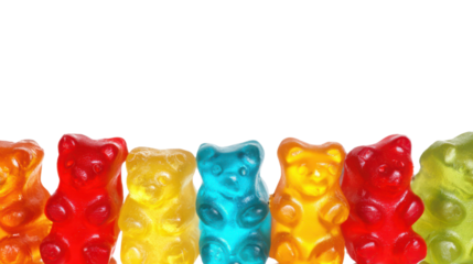 vibrant sweet candy gummy bears in row bottom border isolated on white or transparent png