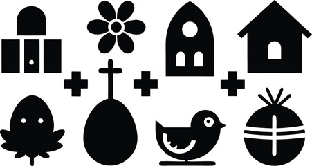 Window icon set with birds in a simple vector silhouette design
