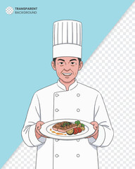 Smiling Chef Proudly Presenting Gourmet Dish
