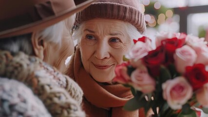 Video A senior lady holding a bouquet of flowers, perfect for celebrations or special occasions