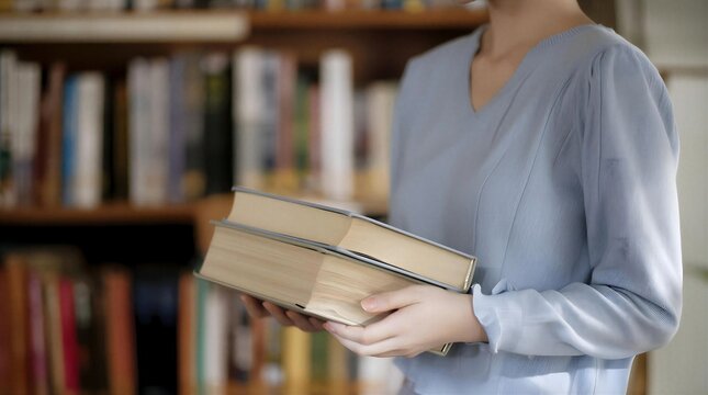 young woman holding books - Powered by Adobe
