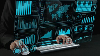 Explore a futuristic digital analytics interface showcasing various metrics and visualizations, highlighting the intersection of technology and business data. Cipher
