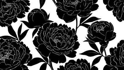 Elegant peony floral design, delicate black petals create a striking botanical pattern, perfect for sophisticated backgrounds and stylish designs with nature's beauty © Teh