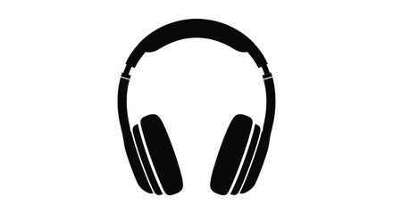 A striking black and white depiction of modern over ear headphones in a bold silhouette