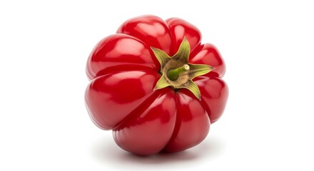 Fresh red capsicum vegetable, glossy skin, healthy food studio isolated on white background