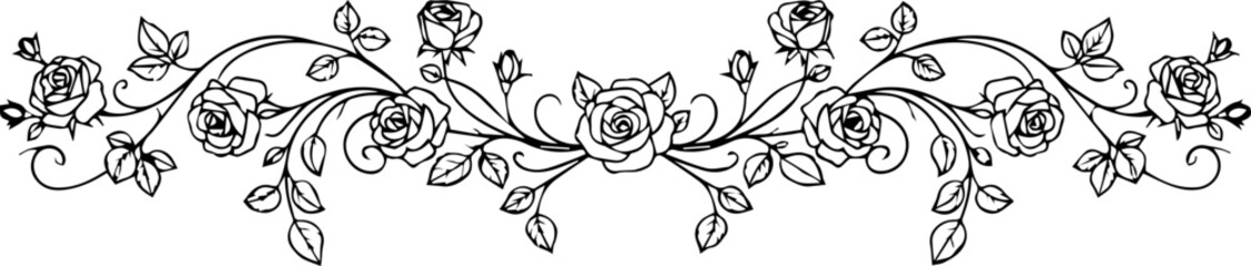 Obraz premium Elegant rose floral border design, perfect for invitations and decorative projects, adding a touch of classic beauty and charm to any creative work