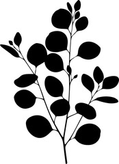 Elegant eucalyptus branch silhouette for modern design, invitations, and botanical projects, originally a scalable vector graphic for flexible use © Artesian Edge