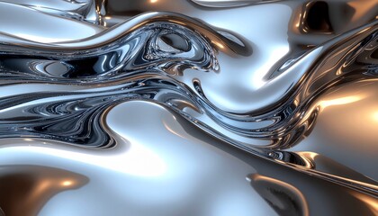 Realistic liquid metal abstract background with flowing shapes