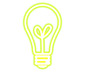 Bright neon green light bulb icon with a glowing heart filament symbolizing love and creative inspiration on transparent background