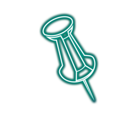 Glowing neon cyan pushpin icon symbolizing important reminders and fixation on transparent background