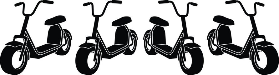 Electric scooter silhouette, urban mobility, eco transport, modern commuting, blue outline, graphic style, personal vehicle, transportation icon, clean energy, city ride