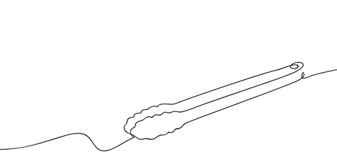 Food tongs in a single, continuous line. minimalist style isolate outline Editable stroke.