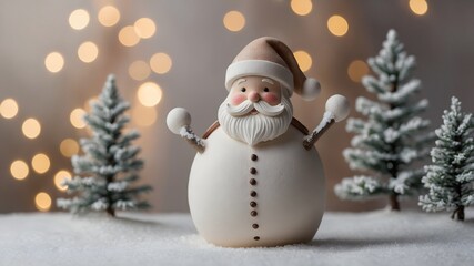 Figura decorativa de Papá Noel en paisaje invernal con luces navideñas