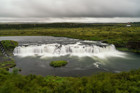 long exposure view of the Faxafoss waterfall in southern Iceland