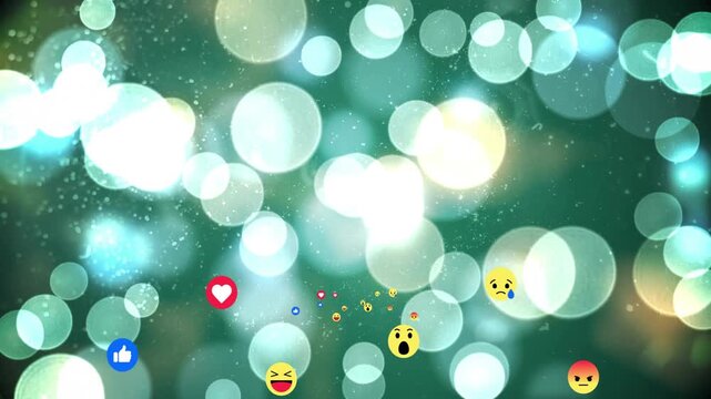 Small reaction group starting triggers emojis pulsing growing drifting outward showing likes rise