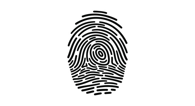 Detailed fingerprint illustration with swirling ridges and a distinct dark outline a bold silhouette