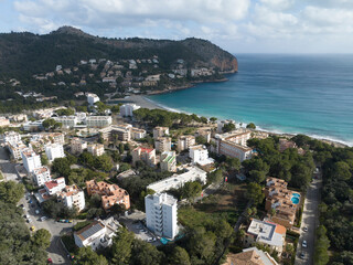Fototapeta premium Aerial View , Cuevas de Arta and Platja de Canyamel, Capdepera, Mallorca, Balearic Islands, Spain