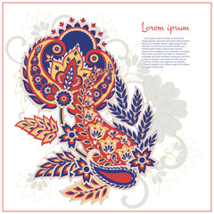 Paisley pattern in indian batik style. Isolated Floral vector illustration