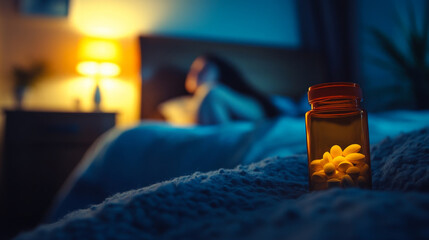Prescription Bottle with Pills Near Sleeping Person