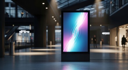 Modern digital display screen showcasing vibrant abstract graphics in a contemporary indoor space
