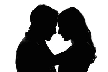 Couple embracing in silhouette isolated on transparent background