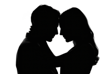 Couple embracing in silhouette isolated on transparent background