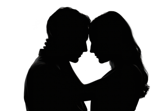 Couple embracing in silhouette isolated on transparent background - Powered by Adobe