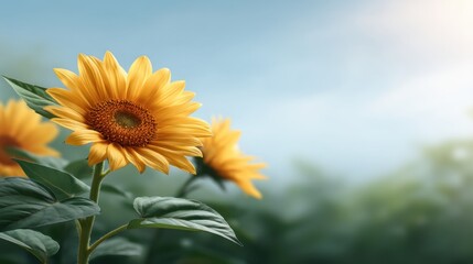 Fototapeta premium Vibrant Sunflower in a Serene Field Under a Clear Sky Capturing the Essence of Nature's Beauty and Radiance During a Bright Sunny Day